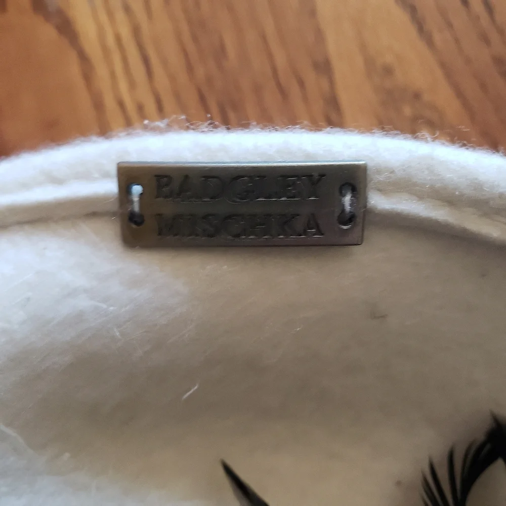 Badgley Mischka Black Topper with White Brim and Feather Accent